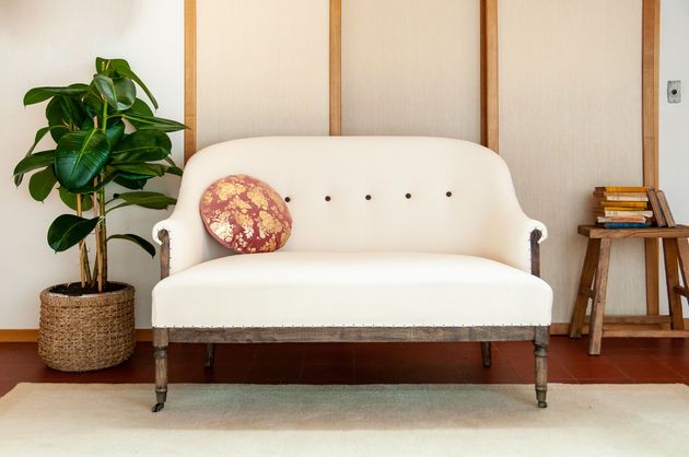Banqueta de 2 plazas de lino y algodón beige Léonie
