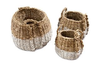 Conjunto de tres cestas de mimbre de calabazas