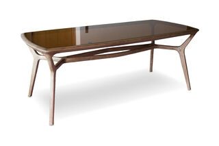 Mesa de comedor de madera y vidrio Dagsmark