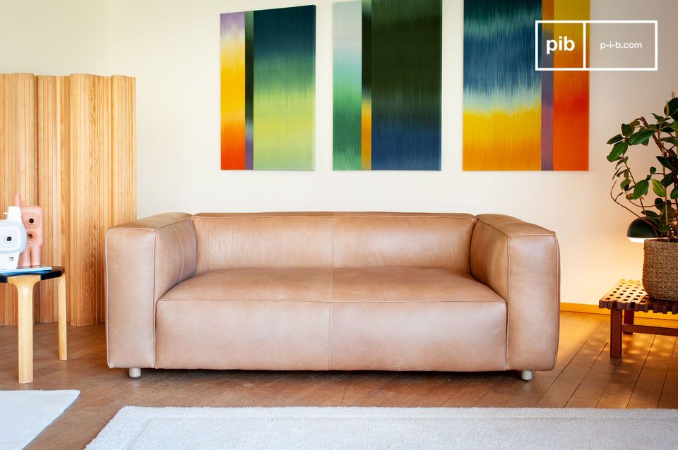 Un sofá de aspecto vintage, sobrio y elegante