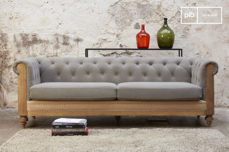 Sofá Chesterfield Montaigu Grande Gris