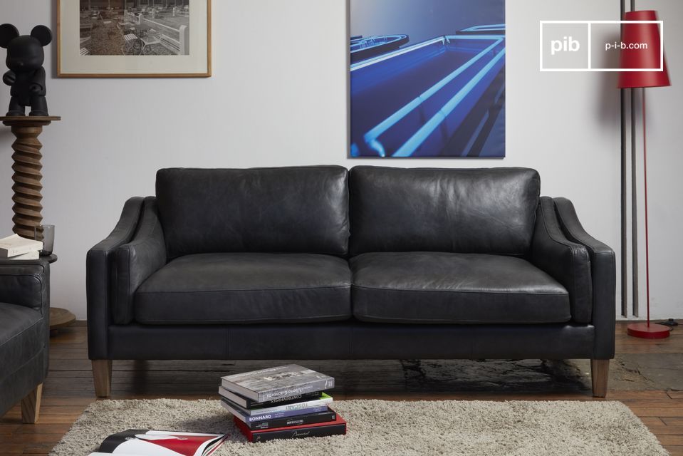 Precioso sofá de 3 plazas en piel negra.